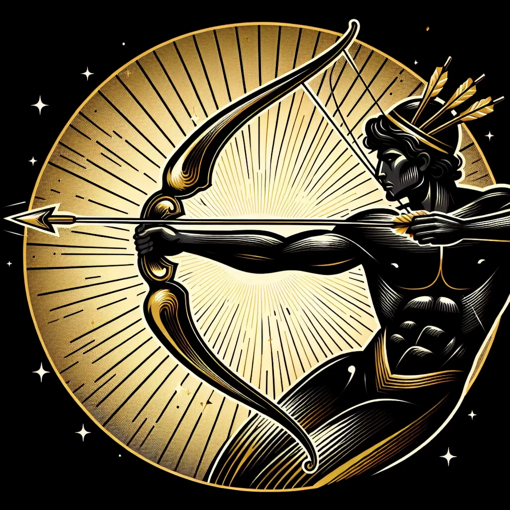 Zlatý střelec na černé obloze.