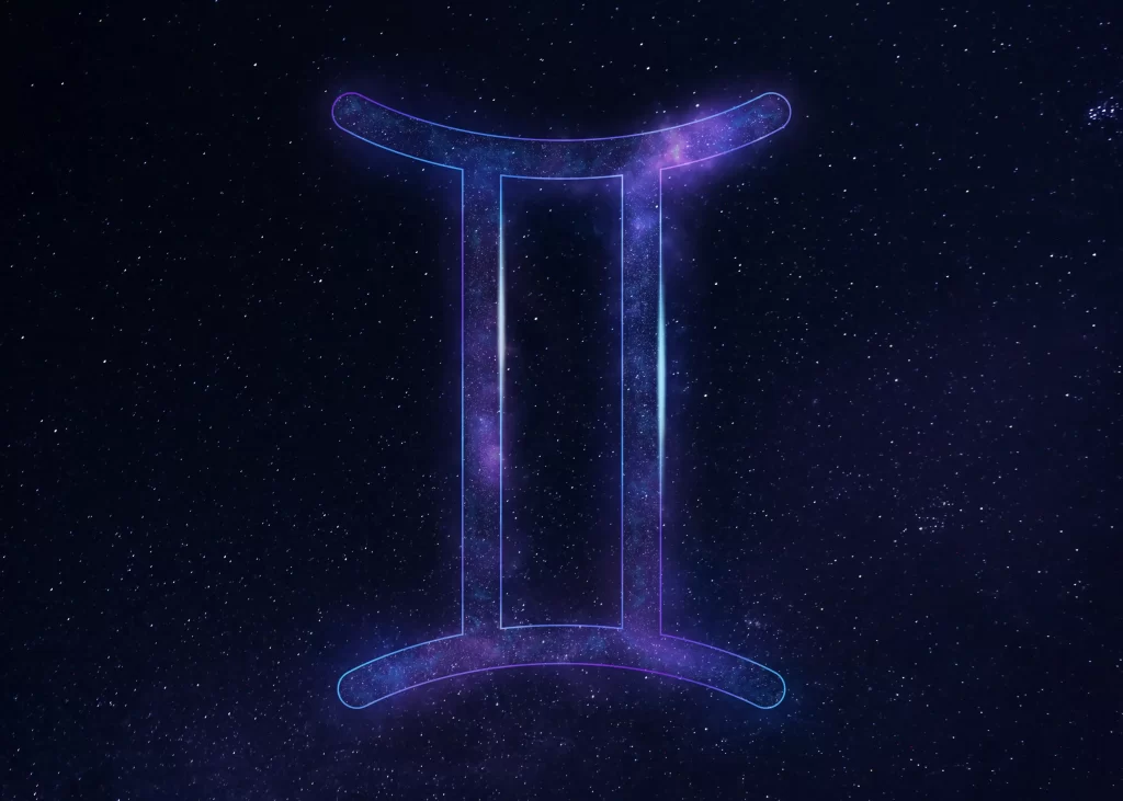 Znamení Blížence na černém pozadí.