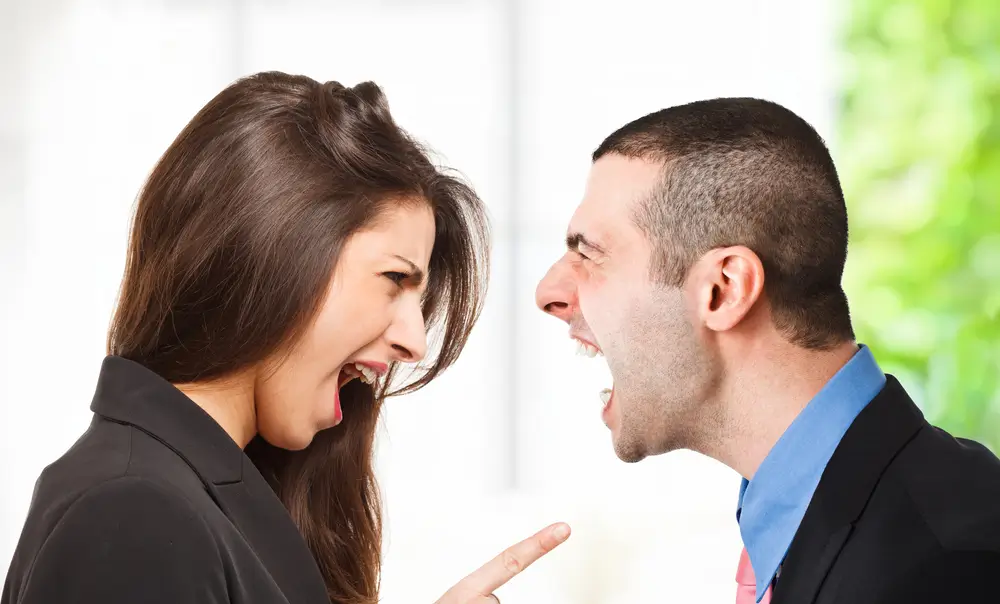 Žena a muž na sebe křič&iacute;. 