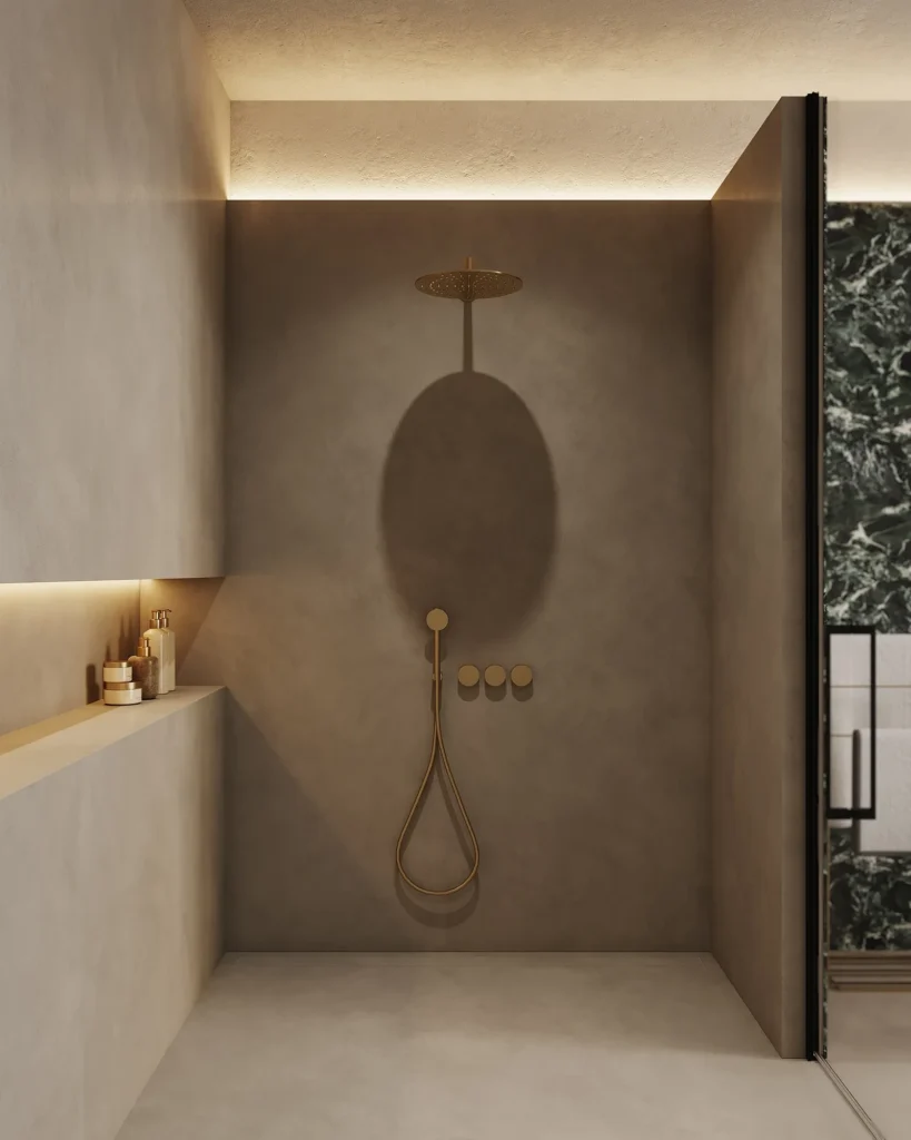 Moderní cementová koupelna