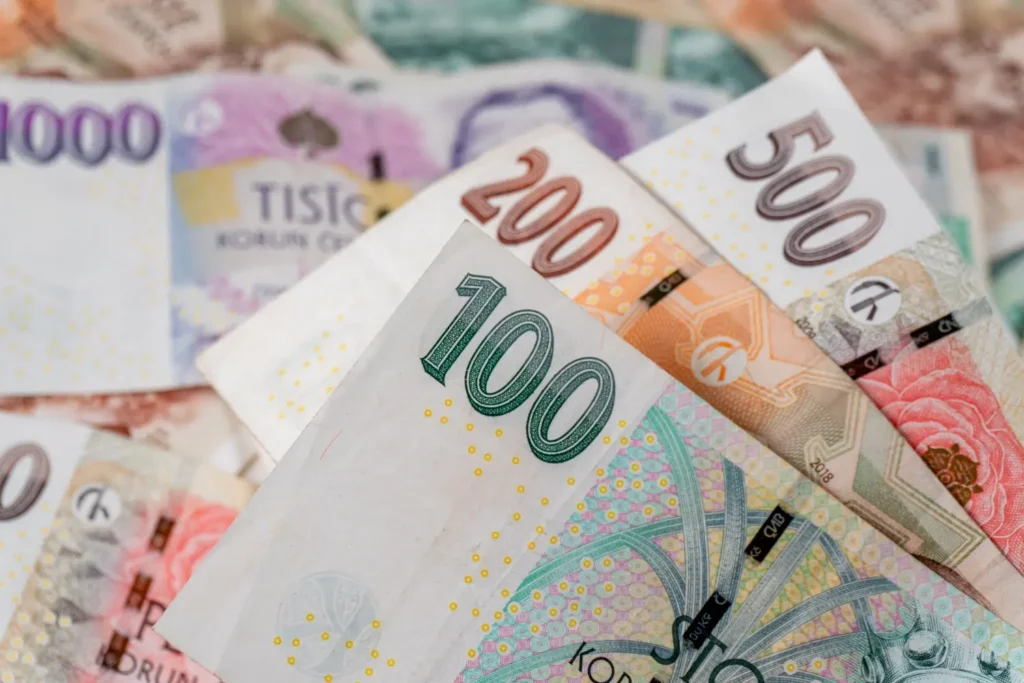 Detail česk&yacute;ch bankovek různ&yacute;ch hodnot