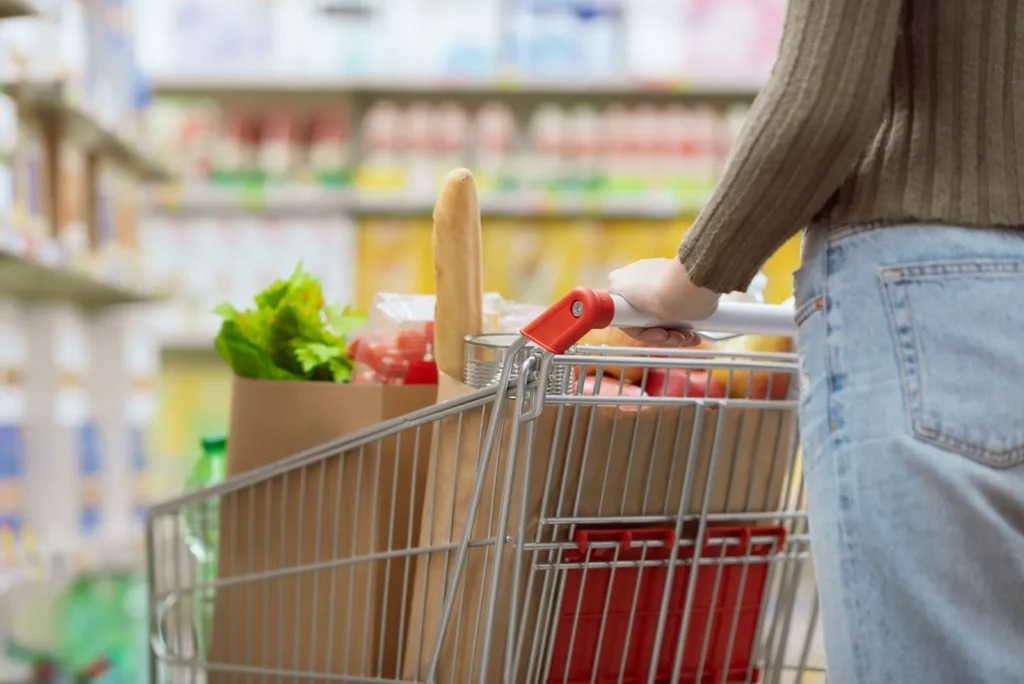 Nákupní košík s čerstvými potravinami