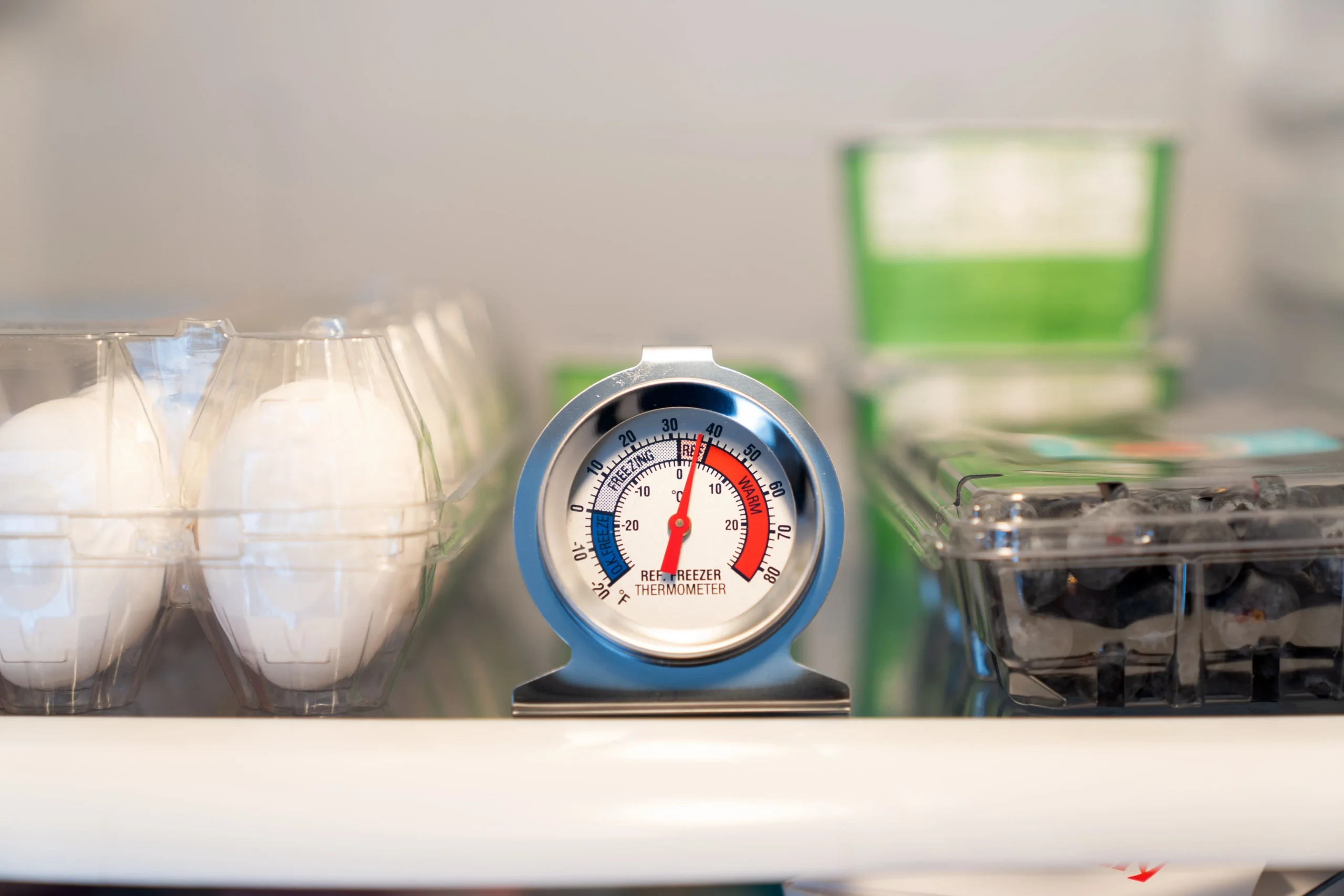 teploměr na polici lednice