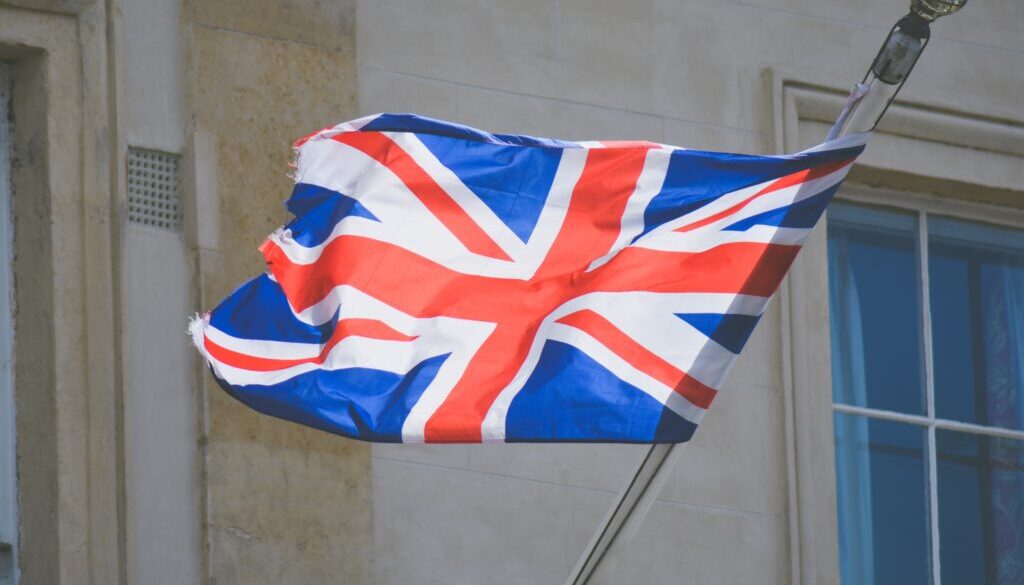 raised United Kingdom flag