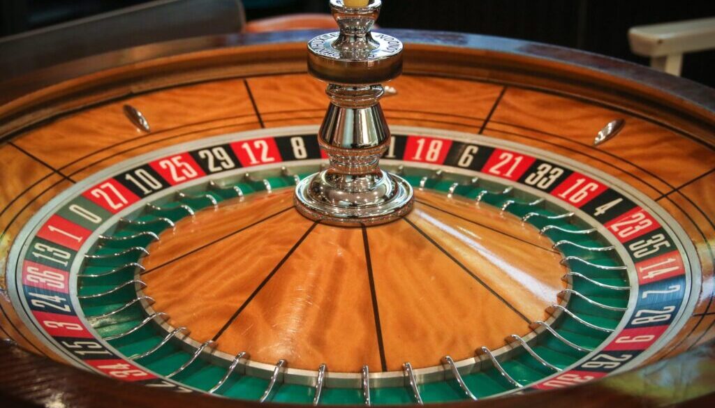brown, green, and red casino roulette