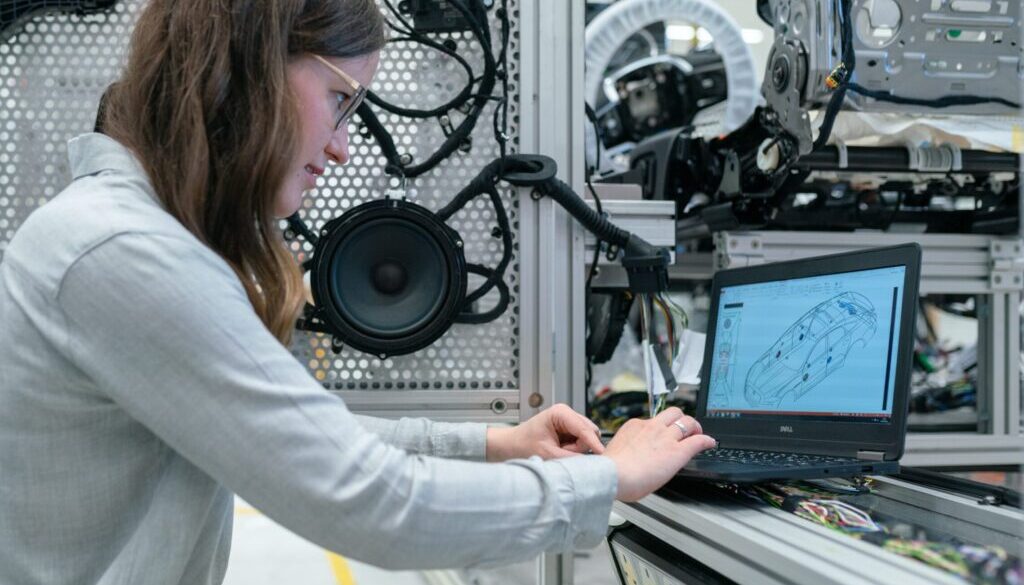 woman in white long sleeve shirt using black laptop computer