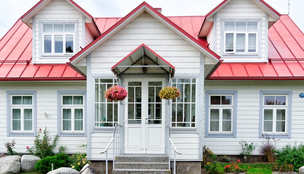 white and red house