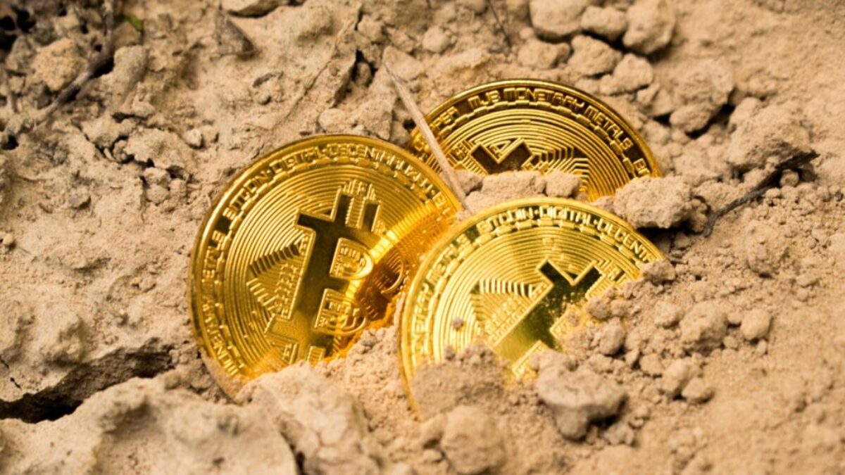 three Bitcoins on soil