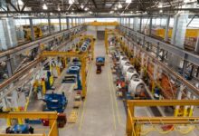 blue and yellow metal industrial machine