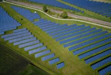 aerial photography of grass field with blue solar panels