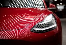 close-up photography of red car
