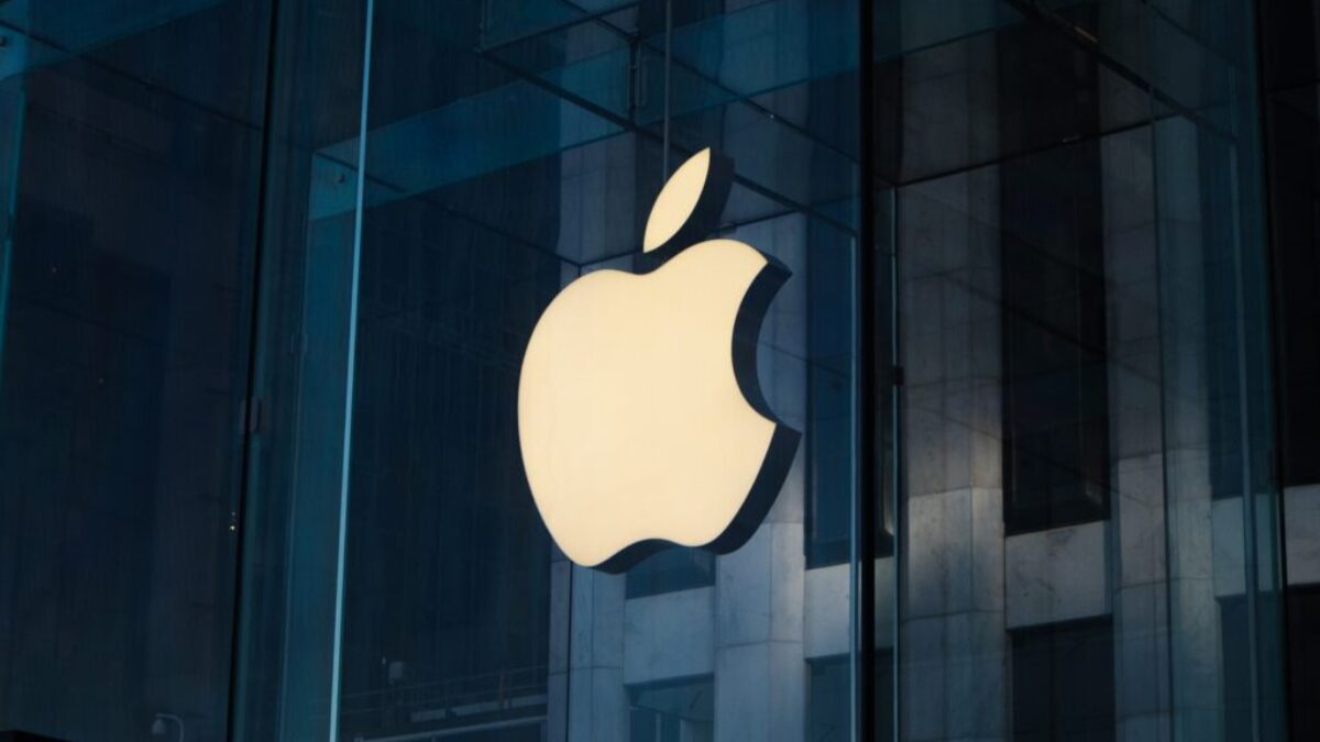 apple logo on glass window