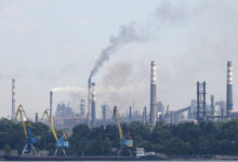 View across Dnieper River to Factory District - Zaporozhye - Ukraine