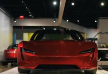 red ferrari sports car in a white room