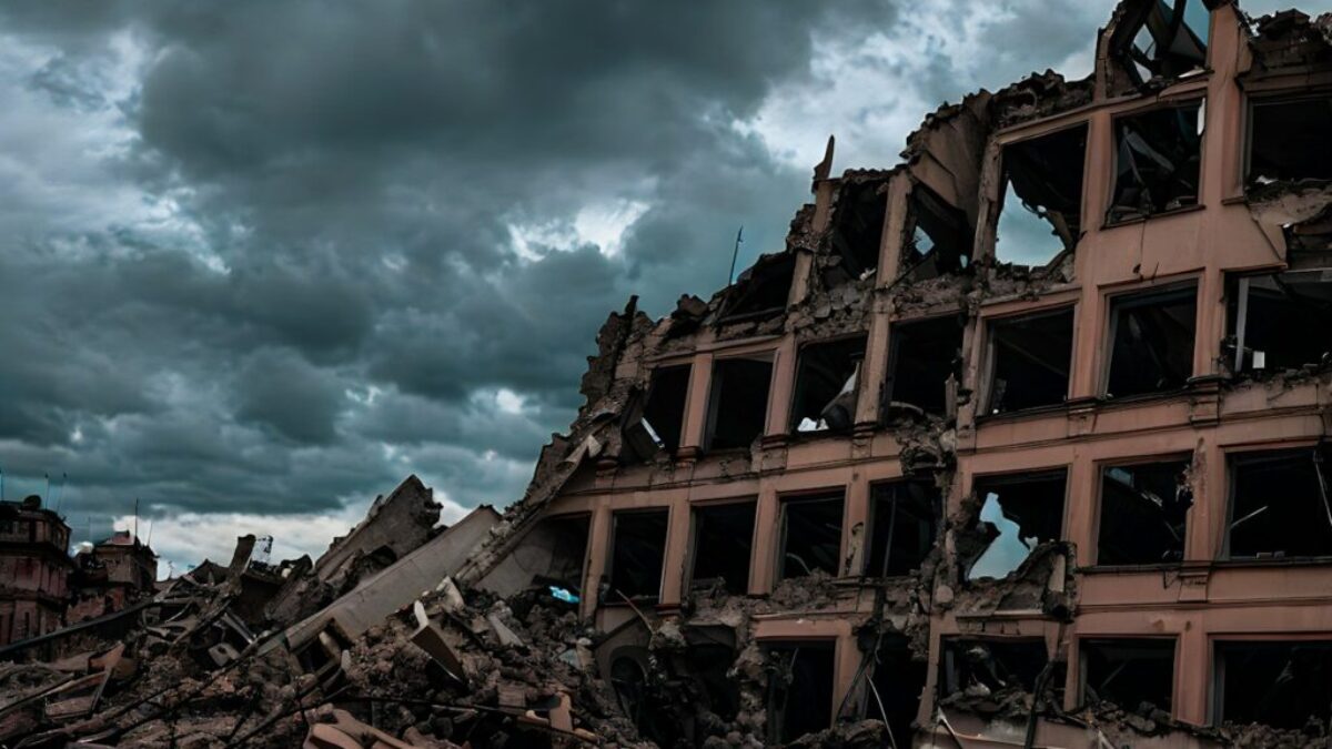 a very large building that has been destroyed
