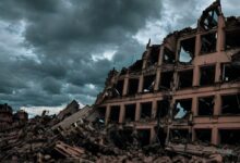 a very large building that has been destroyed