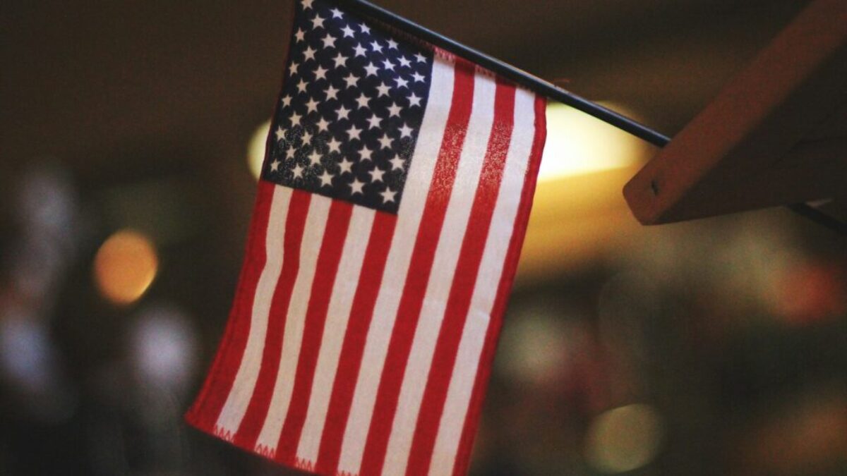 selective focus photography of USA flaglet