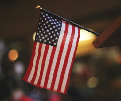 selective focus photography of USA flaglet