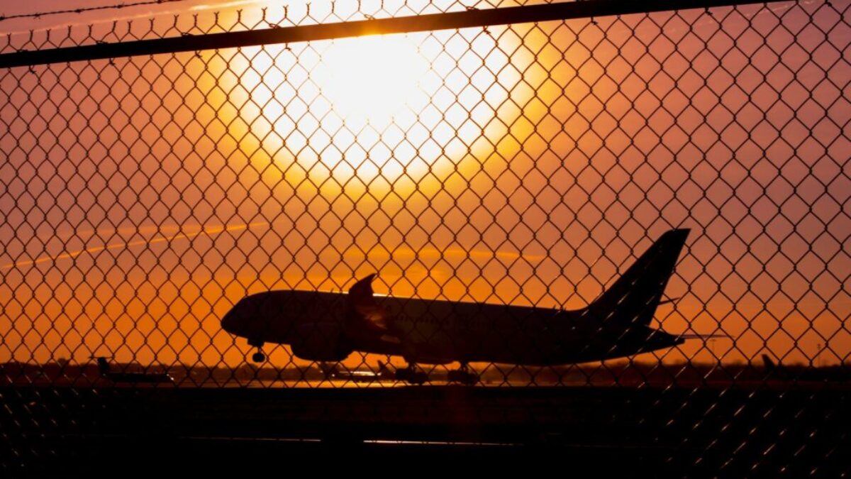 airplane during golden hour