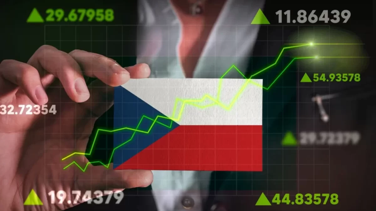 Česká vlajka na pozadí ekonomického růstu