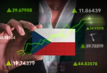 Česká vlajka na pozadí ekonomického růstu