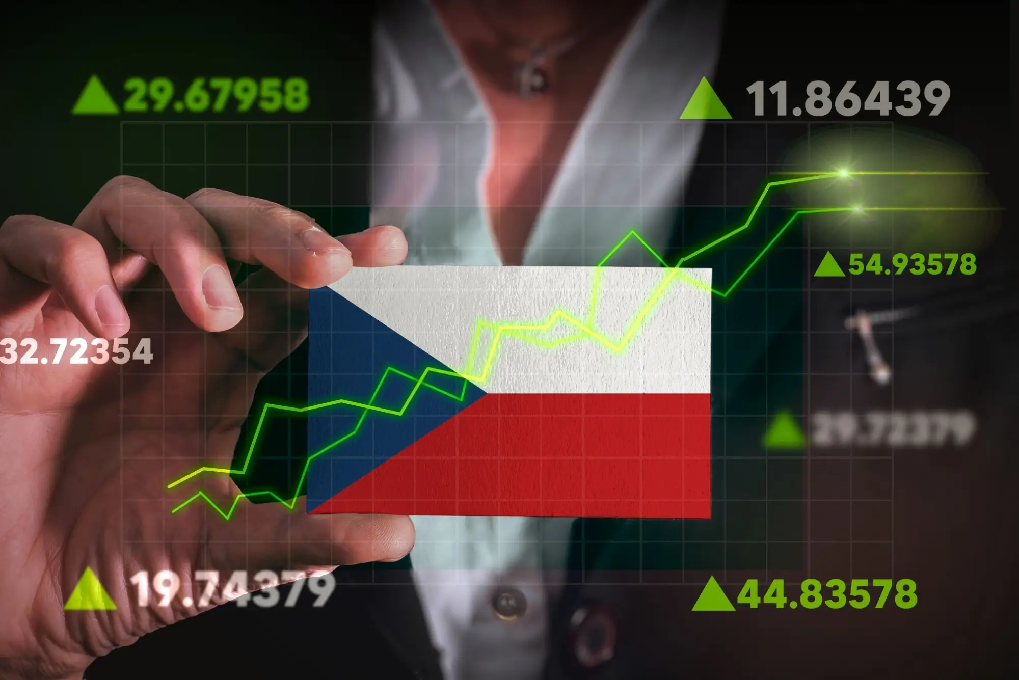 Česká vlajka na pozadí ekonomického růstu
