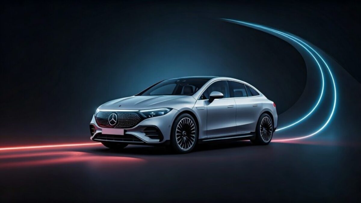 Vozidlo Mercedes-Benz svítí tyrkysovou barvou pro autonomní řízení