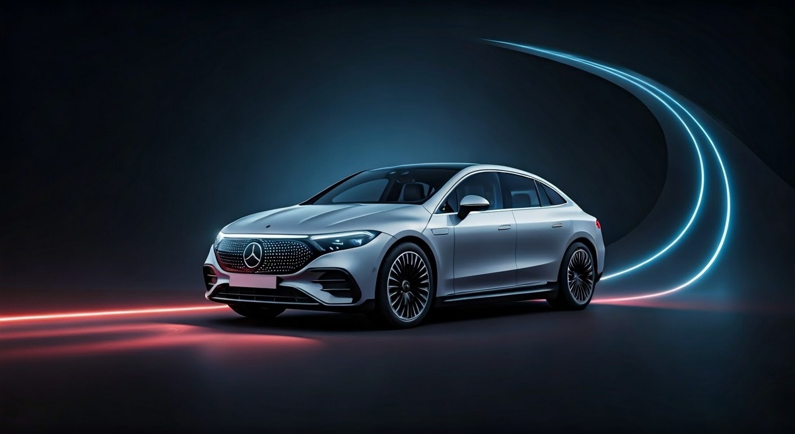 Vozidlo Mercedes-Benz svítí tyrkysovou barvou pro autonomní řízení