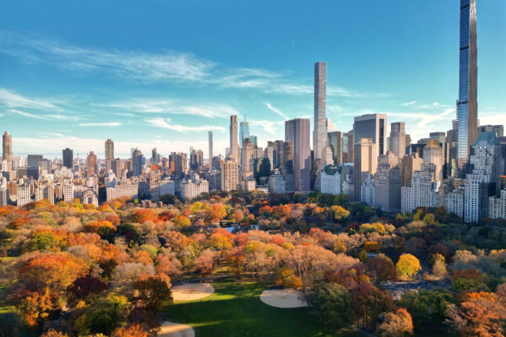 Ve městech se objevuje čím dál více zeleně. Zdroj: Shutterstock - ByznysDeník New York s parkem i výhledem na mrakodrapy.