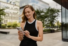 Mladá žena se dívá do telefonu