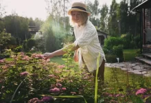 Žena pečuje o zahradu