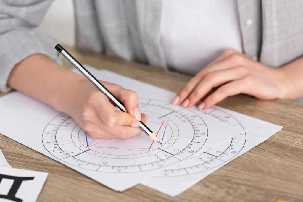 Podle hvězd astrologové počítají náš osud. Zdroj: Shutterstock - ByznysDeník Fotografie s rukama počítající astrologii.
