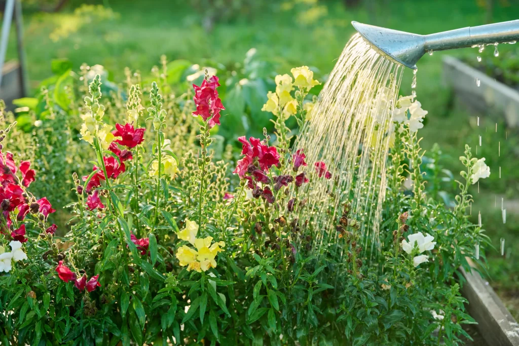 Zalévání má v létě svá vlastní pravidla. Zdroj: Shutterstock - ByznysDeník Konec zalévající květiny na zahradě.