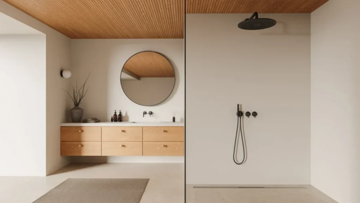 Otevřená minimalistická koupelna