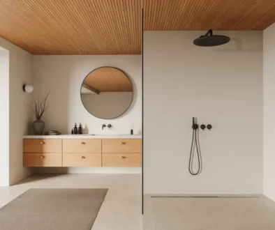 Otevřená minimalistická koupelna