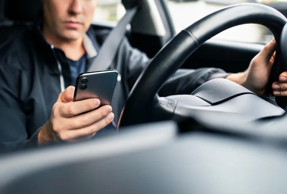 - ByznysDeník Muž v autě čte SMS