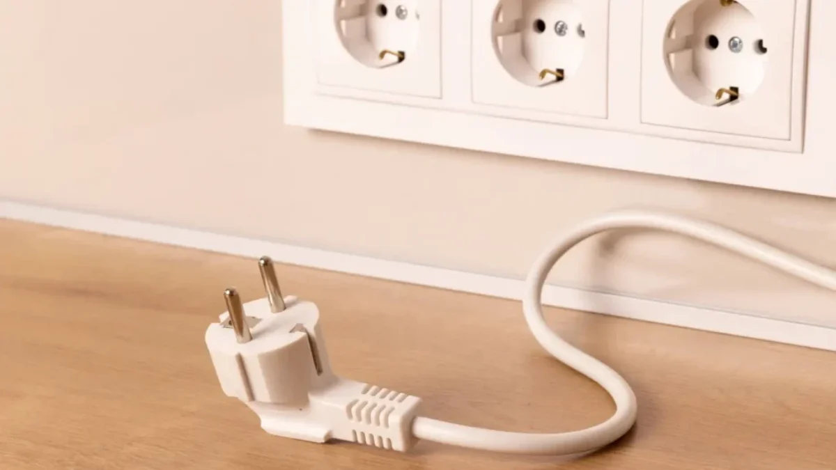 Detail elektrické zástrčky vytažené ze zásuvky