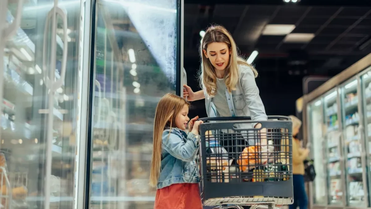 Matka s dcerou nakupují v supermarketu