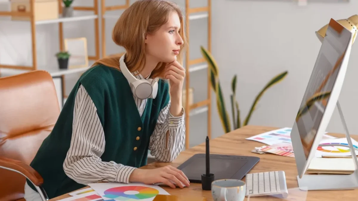 Žena podnikatelka u počítače