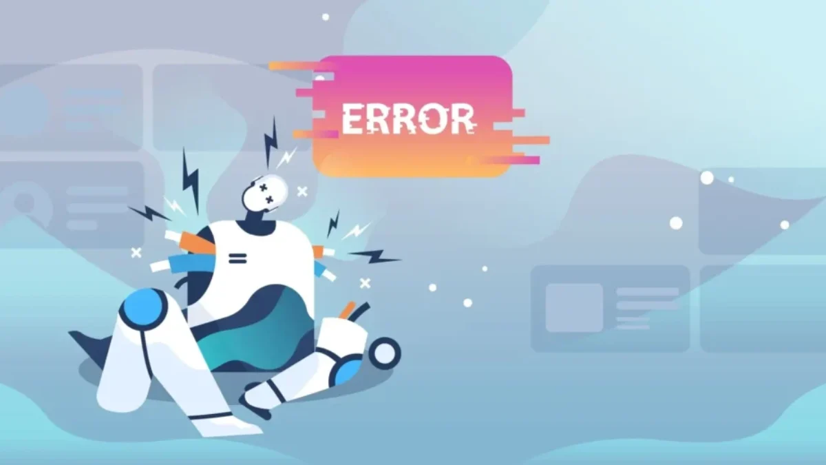 Rozbitý robot leží pod nápisem error