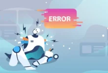 Rozbitý robot leží pod nápisem error